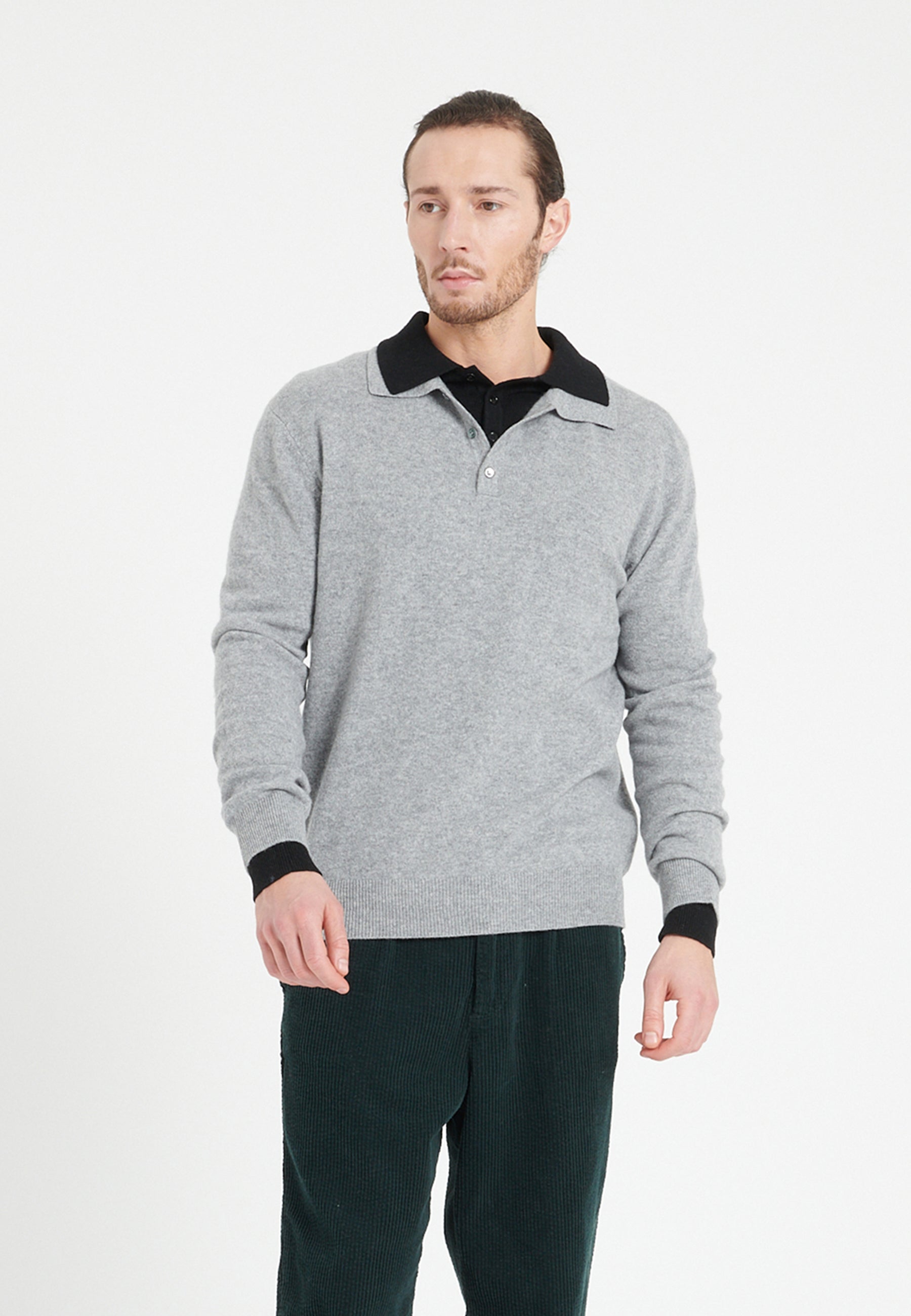 Men's Long Sleeve Cashmere Polo Shirt – Light Grey | LUKE 5