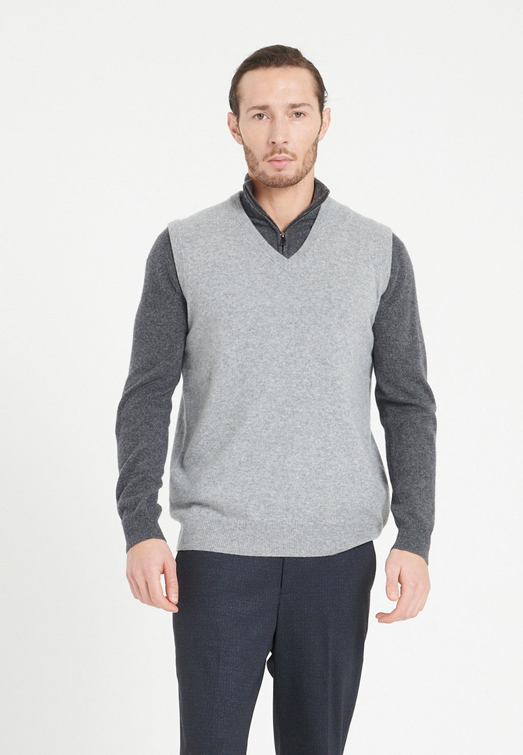 Men's Sleeveless Cashmere V-Neck Vest – Light Grey | LUKE 9