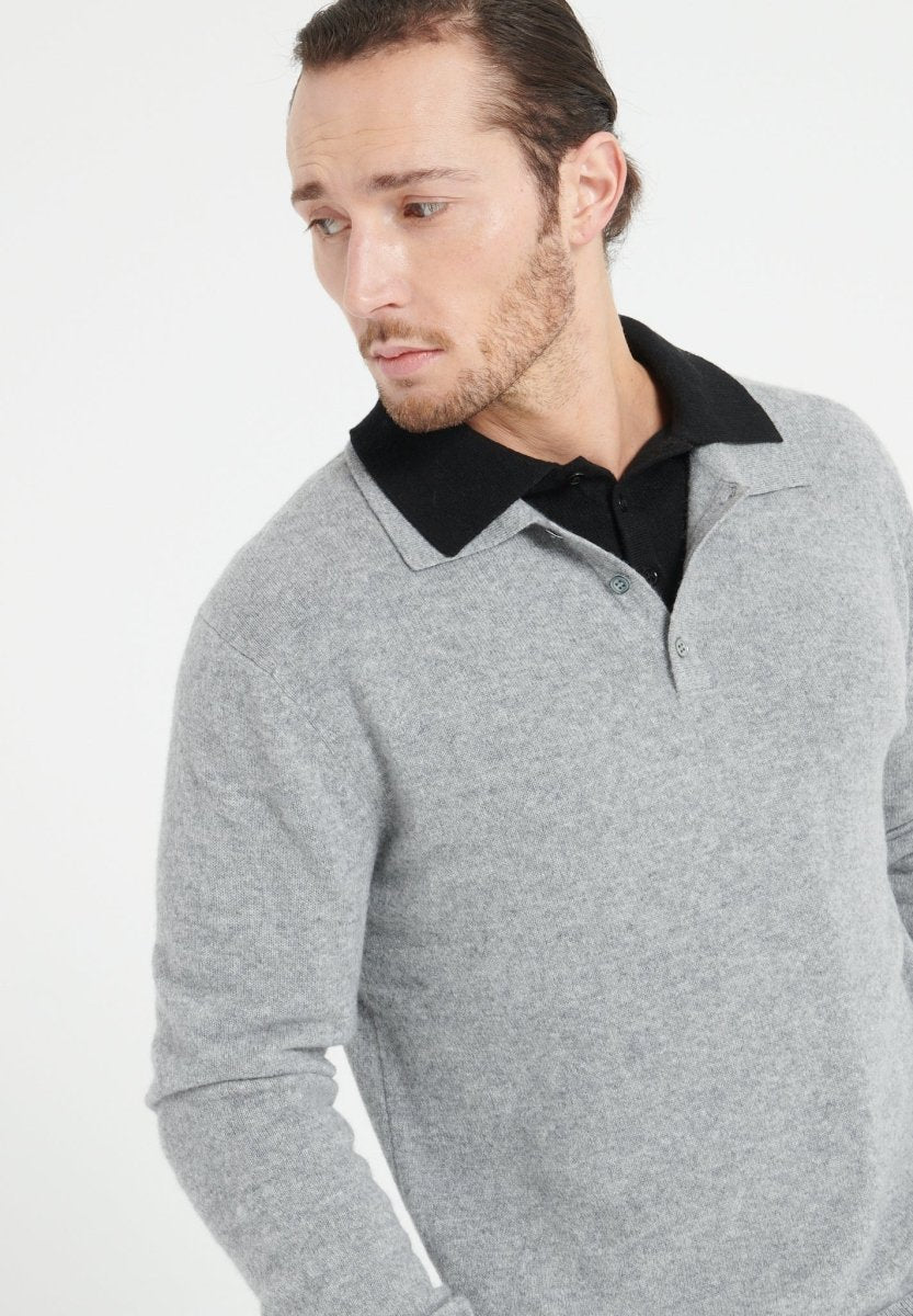 Men's Long Sleeve Cashmere Polo Shirt – Light Grey | LUKE 5