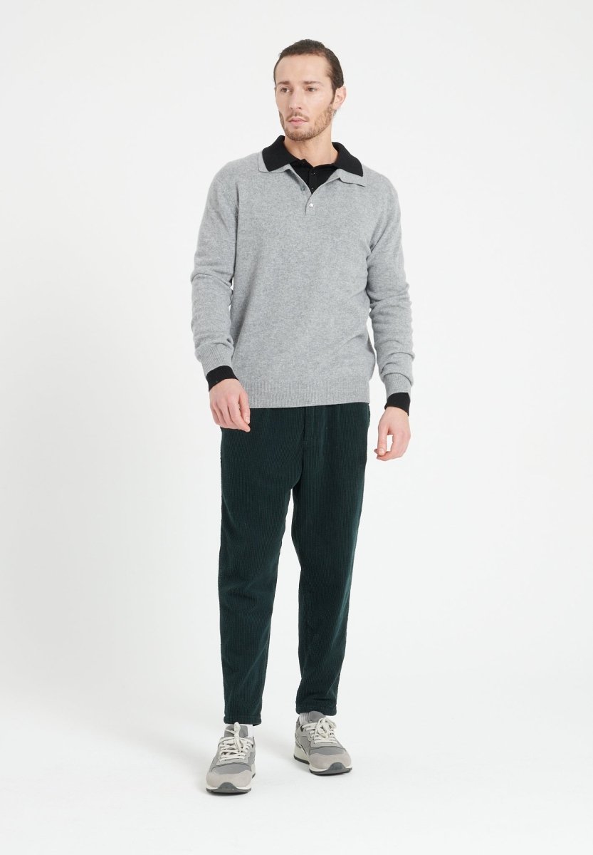 Men's Long Sleeve Cashmere Polo Shirt – Light Grey | LUKE 5