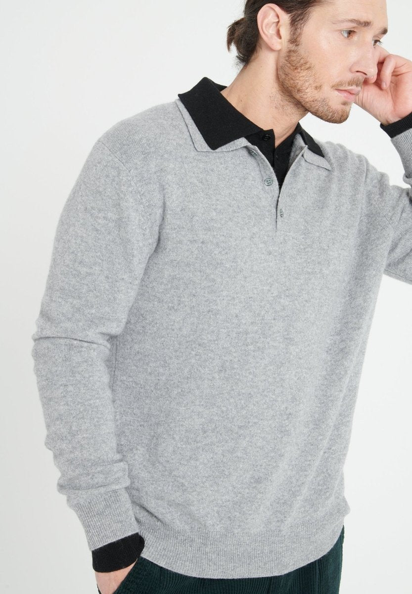 Men's Long Sleeve Cashmere Polo Shirt – Light Grey | LUKE 5