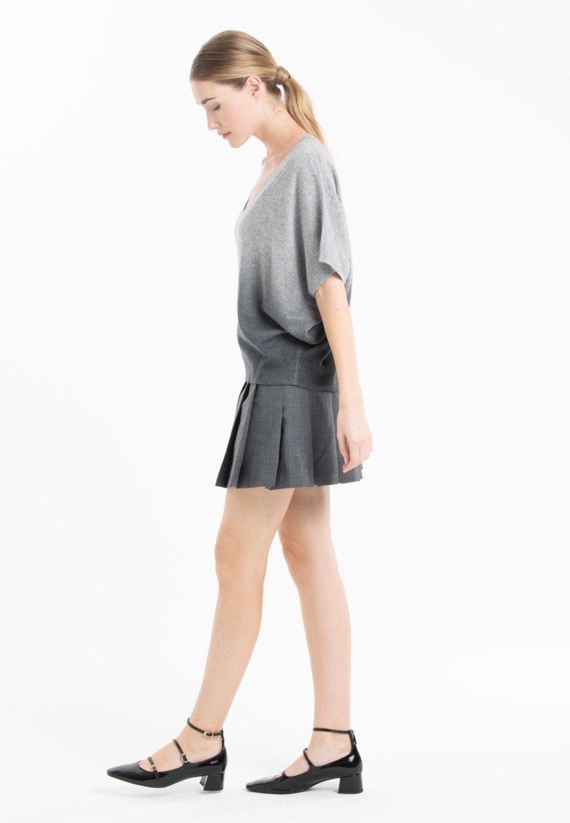 Women's Bat Sleeve Cashmere V-Neck Pullover – Tie & Dye Grey | RIA 7B