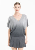 Women's Bat Sleeve Cashmere V-Neck Pullover – Tie & Dye Grey | RIA 7B