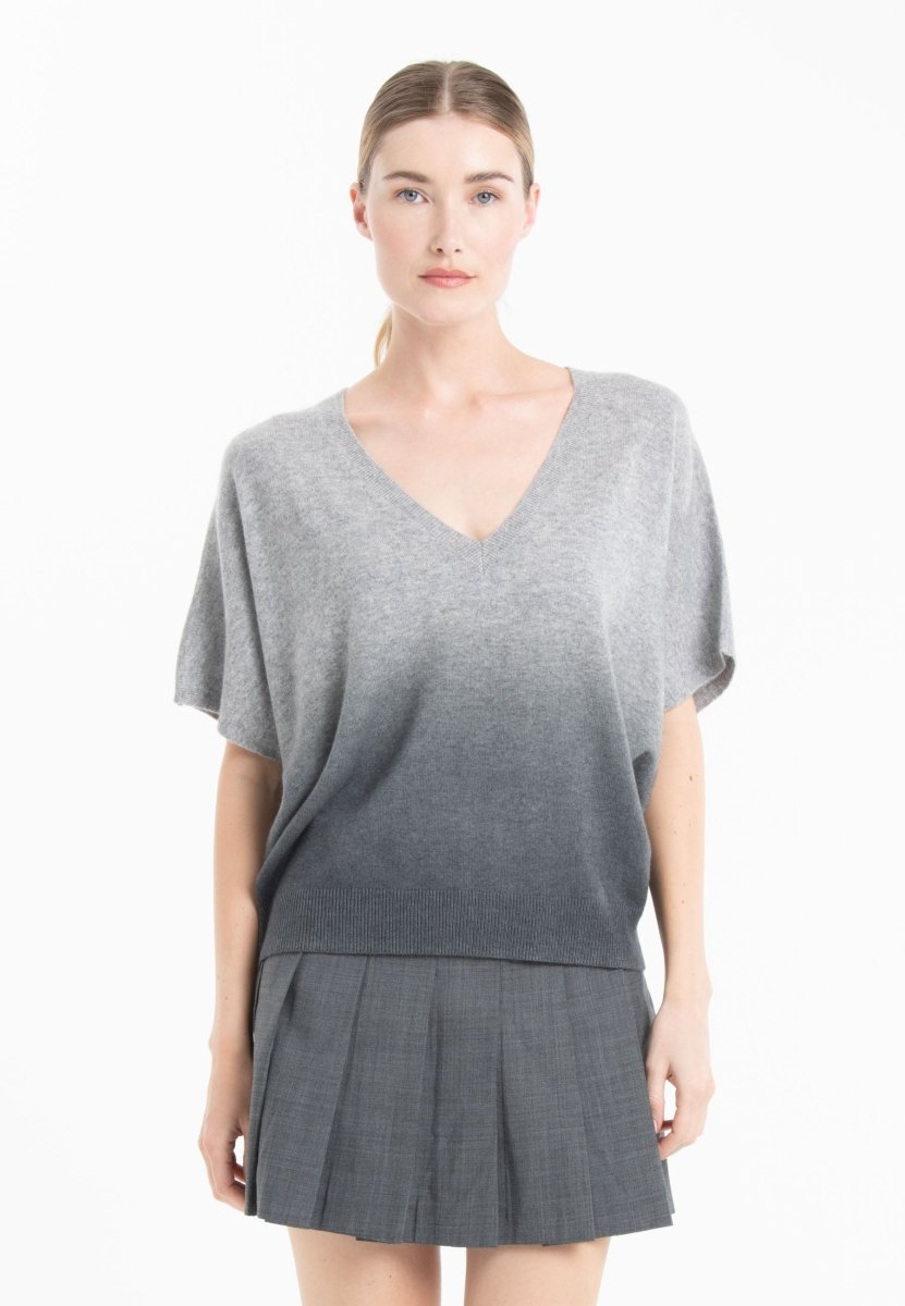 Women's Bat Sleeve Cashmere V-Neck Pullover – Tie & Dye Grey | RIA 7B