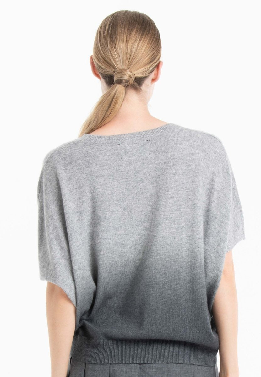 Women's Bat Sleeve Cashmere V-Neck Pullover – Tie & Dye Grey | RIA 7B