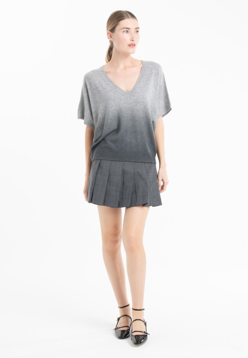 Women's Bat Sleeve Cashmere V-Neck Pullover – Tie & Dye Grey | RIA 7B